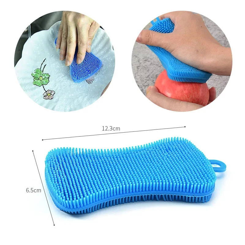 3PCS Silicone Dish Washing Brush Pot Pan Sponge Scrubber Silicone Scouring Pad Fruit Pot Pan Wash Brushes Kitchen Cleaning Tool 2