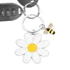 Cute White Daisy Keychain Enamel Crystal Bee Metal Keychains Pendant Purse Bag Decoration Women Girls Flower Charm Accessories 5