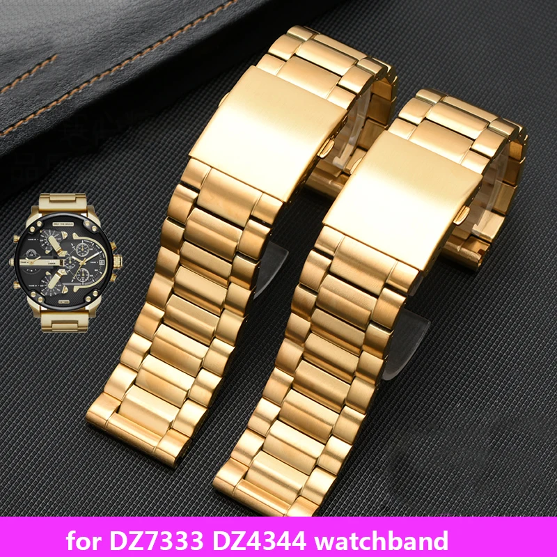 

high quality stainless steel watchband for DZ7333 DZ4344 wrist strap men's large dial gold accessories 24 26 28mm bracelet
