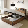 Lifting Storage & Charging Station, No Spring Box Needed/Noise Free, Rustic Brown, Bed Bases & Frames 1
