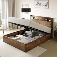 Lifting Storage & Charging Station, No Spring Box Needed/Noise Free, Rustic Brown, Bed Bases & Frames 1