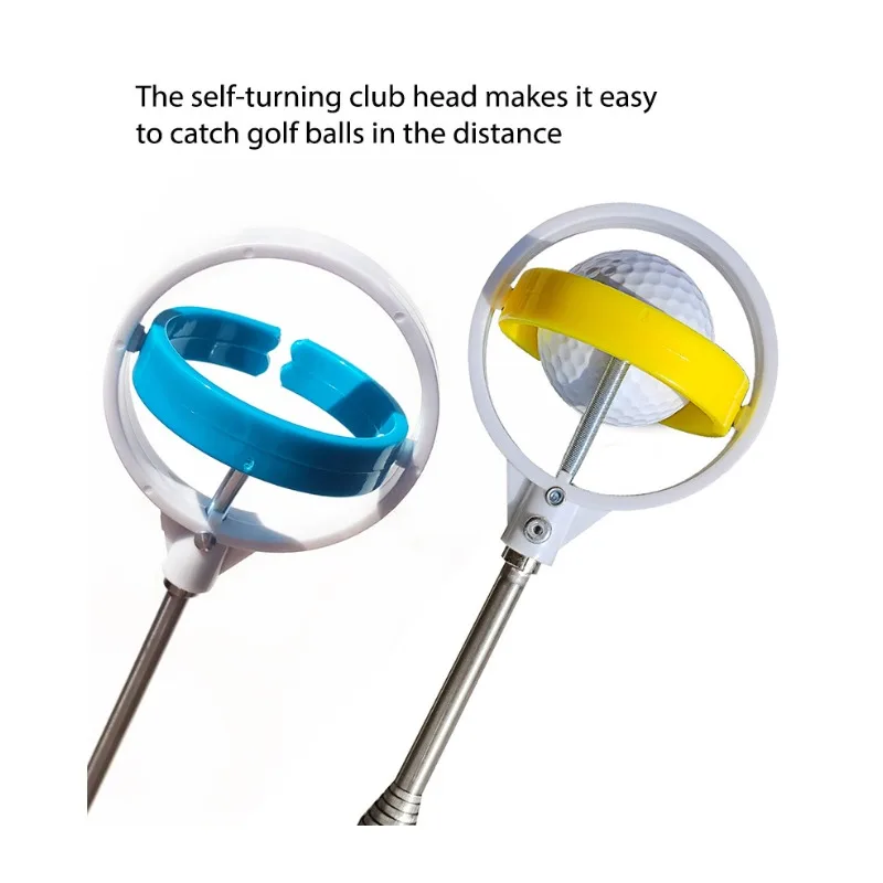 Golf Antenna Pickup Rod 8-Section Ball Catcher Telescopic Stainless Steel Ball Stick Double Ring Head Automatic Ball Pickup