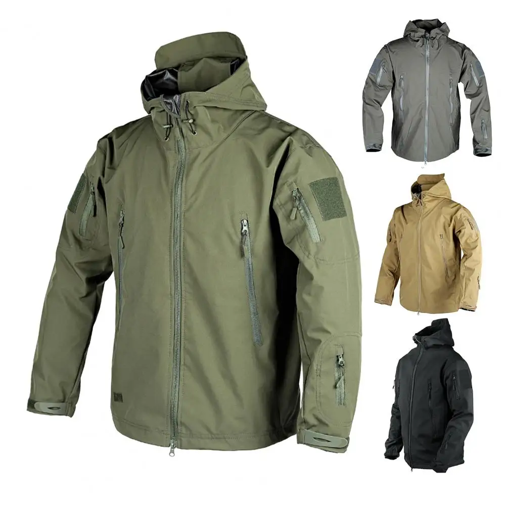 Description Picture 4 of itemMen Solid Color Jacket Men's Hooded Trench Coat with Zipper Placket Fastener Tape Design Spring Autumn for Mountaineering