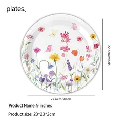 Elegant Floral Butterfly Disposable Party Set - Plates & Cups - 50pcs (Fluorescence Yellow)