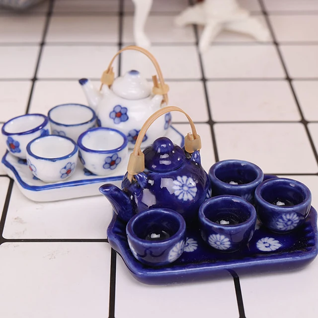 1:12 Dollhouse Mini Tableware Ceramic Tea Set Simulation Miniature