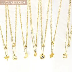 LUXUKISSKIDS Double Layer Pendant Necklaces For Women Stainless Steel Choker Collar Luxury Cubic Zircon Golden Multlayer Jewelry