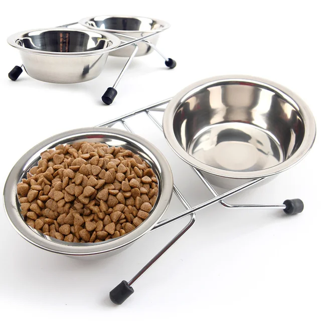 Pet Bowl Stainless Steel Pet Dogs Cat Double Bowls Durable Iron Stand Food Water Dishes Anti Slip Puppy Feeder Pet Supplies