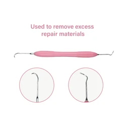 Dental Double-Ended Stainless Steel Resin Filler Set with Silicone Handle (Pink)