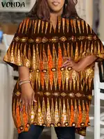 Plus Size 5XL VONDA 2024 Summer Women Vintage Printed Blouses Tunic Tops Casual Half Sleeve Loose Shirts V-Neck Bohemian Blusas - Image 3