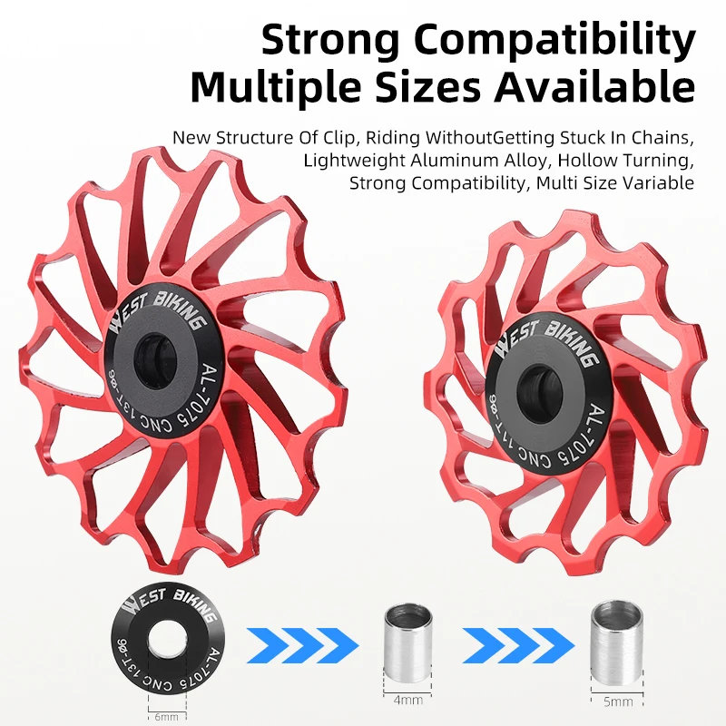 WEST BIKING Mountain Bike Rear Derailleur CNC Pulley Wheel 11T 13T Ceramic Bearing Road Bike Rear Shifter Switch Rollers Parts