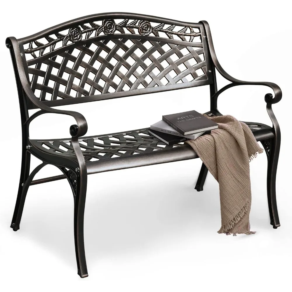 2-Person Patio Garden Benches for Outdoors, Metal Frame Patio Bench for Porch Backyard,39.4’’ Cast Aluminum Outdoor Bench 3
