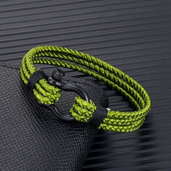 Stainless Steel Horseshoe Buckle Bracelet Olive Green Keel Rope Bracelet