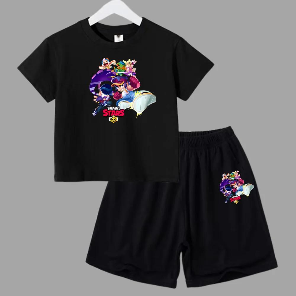thumbnail image 1 of Conjunto de 2 piezas de camiseta y pantalones cortos de algodón para adolescentes y niños, juego de lucha, ropa deportiva de manga corta de verano para niño y niña, 1 of 5