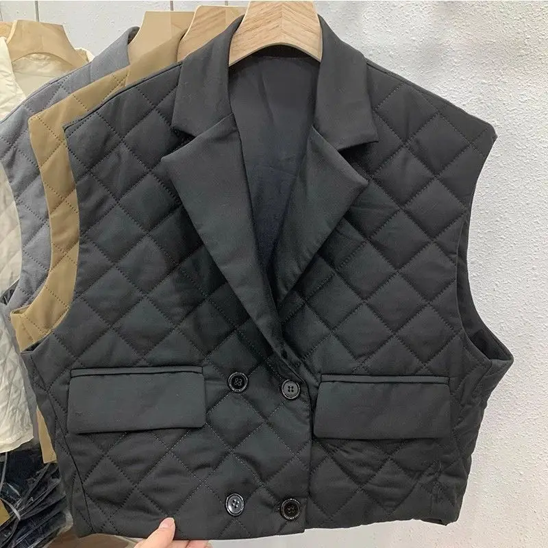 Cotton Down Vests For Women Cardigans Y2K Retro Korean Style Clothes Outerwear Female Blazer Jackets Warm Winter Coats Vests