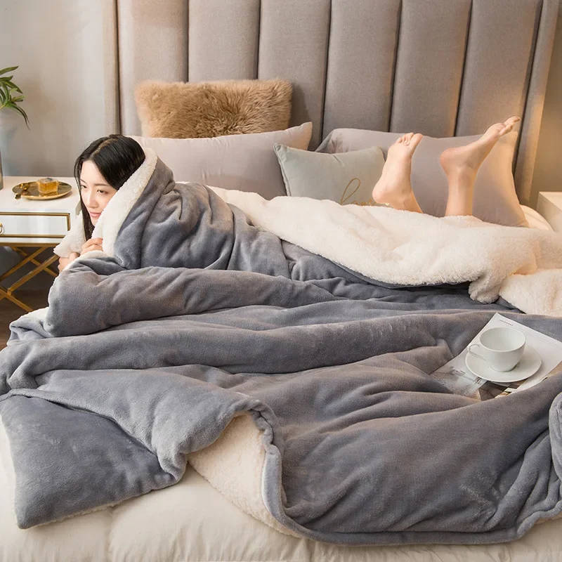 

Super Soft Warm Duvet Cover Luxury Solid Color Fleece Blankets Throws Adult Thick Warm Sofa Winter Blanket