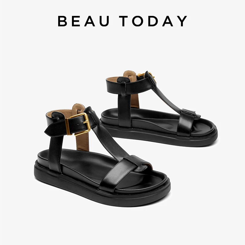 

BEAUTODAY Gladiator Sandals Women Genuine Cow Leather Solid Color Open-Toe Ankle Strap 2024 Summer Ladies Shoes Handmade 32429