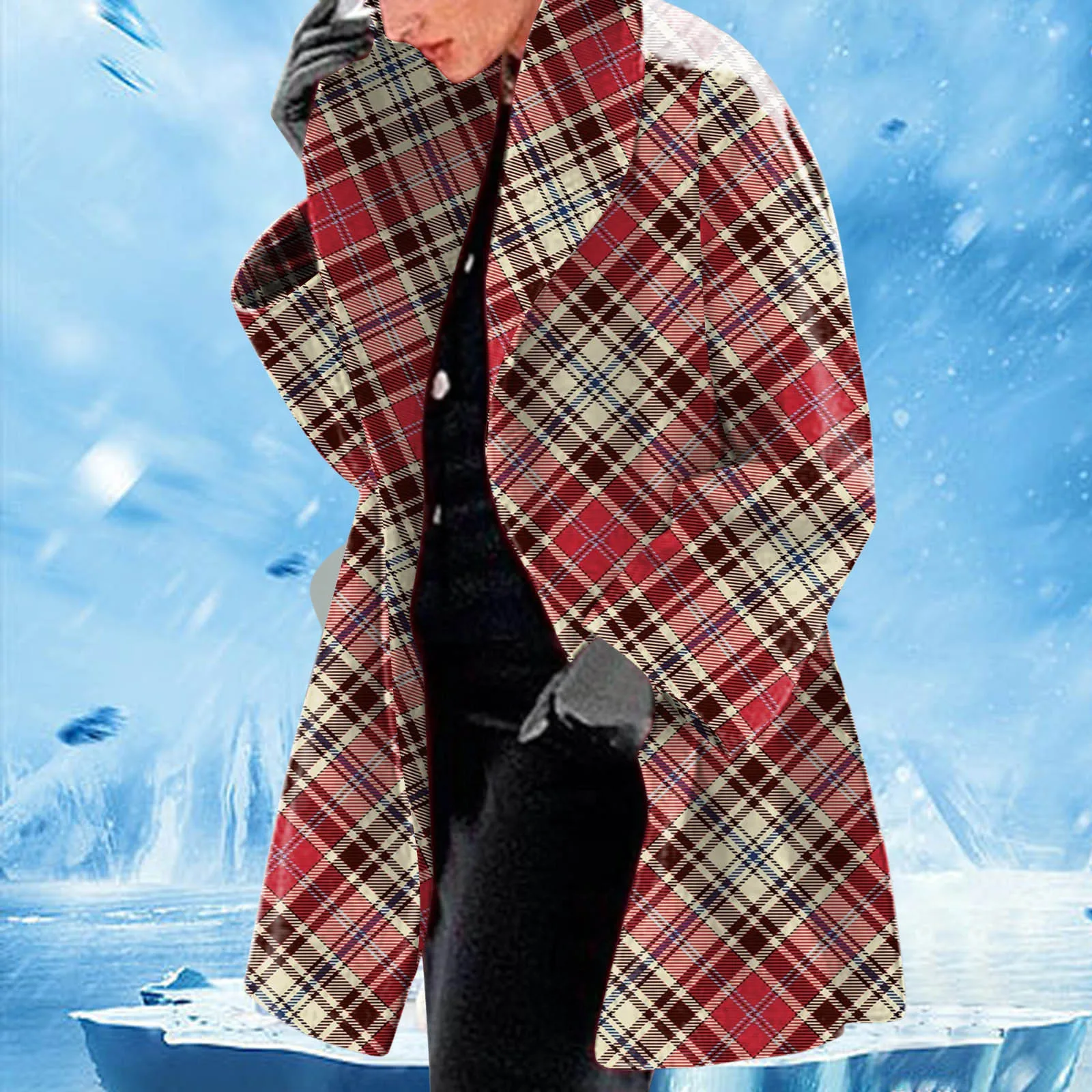 

Женское утепленное пальто в клетку с принтом, зимняя трендовая теплая куртка, верхняя одежда, женский кардиган с длинным рукавом и лацканами, пальто