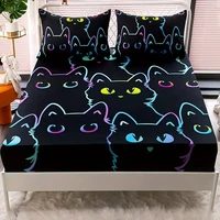 3D Cute Cat Fitted Sheet Set Dustproof Non-slip All Season Mattress Protector Soft Breathable Bedding Set With Deep Pocket 1
