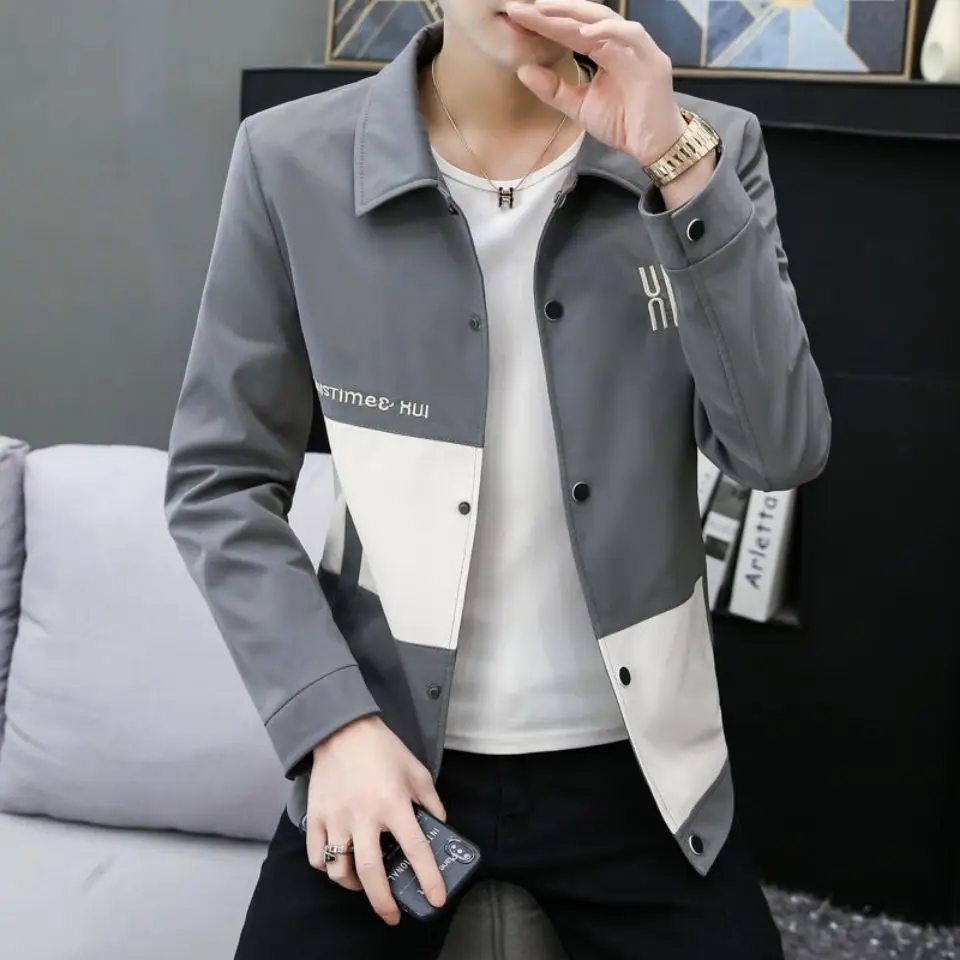 Autumn Winter New Fashion Long Sleeve Jacket Man High Street Contrast Color Printing Zipper Pockets Outwear Plus Velvet Warm Top