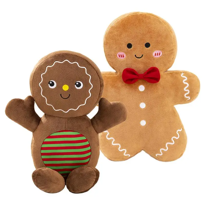 Adorable Ginger Bread Plush Toy Stuffed Caramel Chocolate Gingerbread Man Cushion Christmas Tree House Bow Ring Decor Xmas Decor