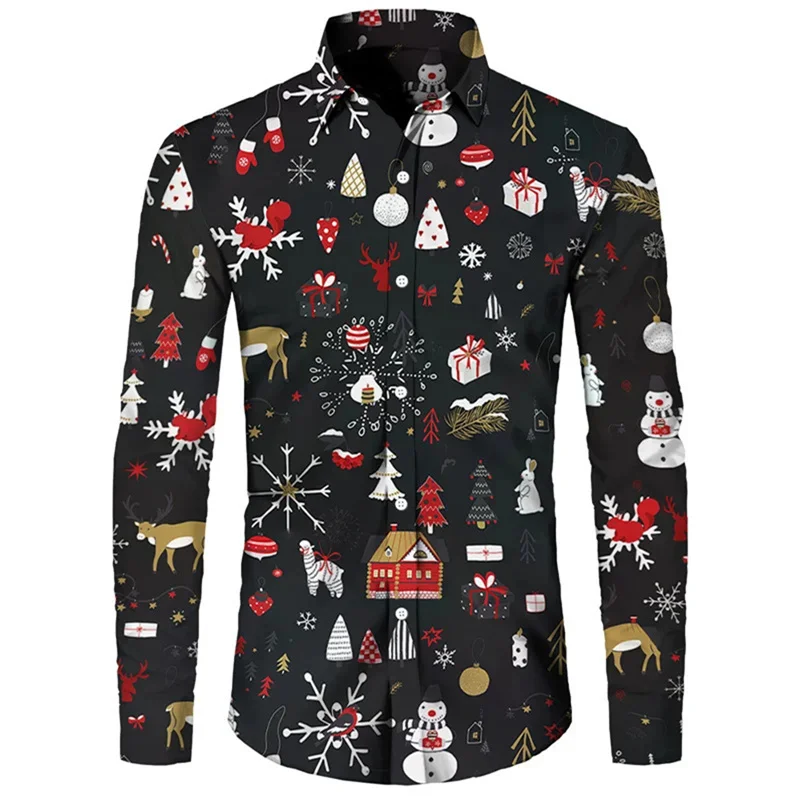 Christmas Theme 3D Printed Men's Button Shirts Fashion Long Sleeve Blouse Holiday Party Tops New Year Couple Streetwear Clothing silk women shirts blouses satin floral long sleeve blouse printing button up shirt 2022 fashion office lady clothing ladies tops