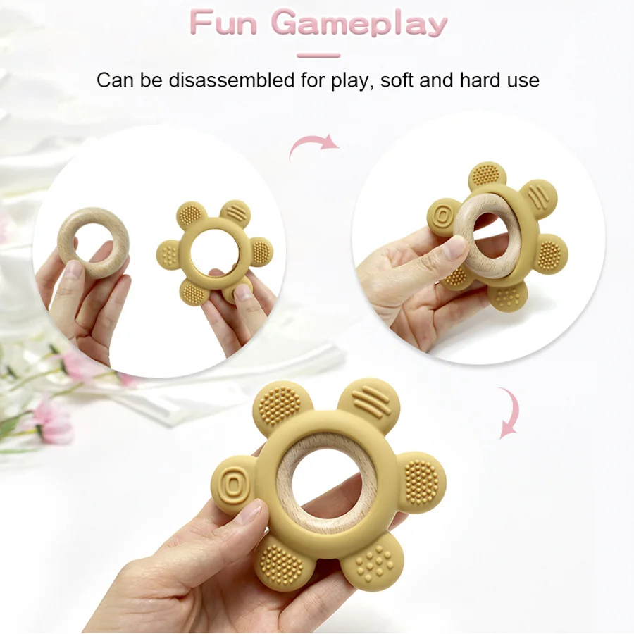 Teething Toys Silicone Teething Toys Baby Teething Toys Silicone Teether Color Kids 1PC Silicone Teether Toy newborn Rudder Shape Wooden Teether Ring Baby Toys BPA Free Molar Stick Baby Accessories