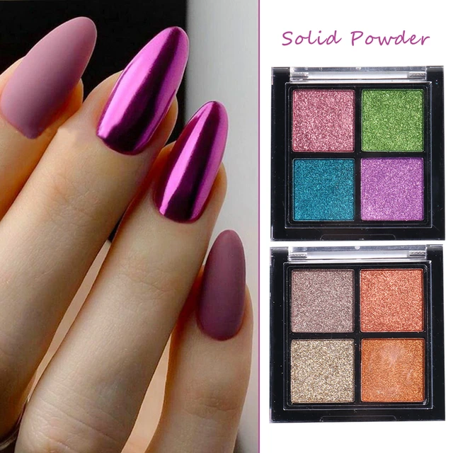 Nail Art Solid Mirror Effect Powder Chrome For Nail Art Diy With Eyeshadow  Stick Chrome Nail Powder 4color Nail Powder Palette - Nail Glitter -  AliExpress