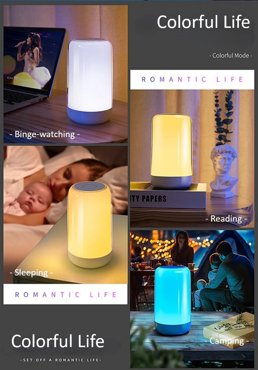 LED RGB Smart Touch Night Light for Kid Desk Bedside Camping