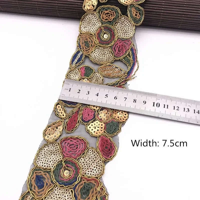 Lace Ribbon Lace Sewing Supplies Lace Sewing Accessories 1 Yards Flower Embroidery Lace Trim Sequined Ethnic Ribbon DIY Sewing Supplies for Clothes Dress Designer Fabric