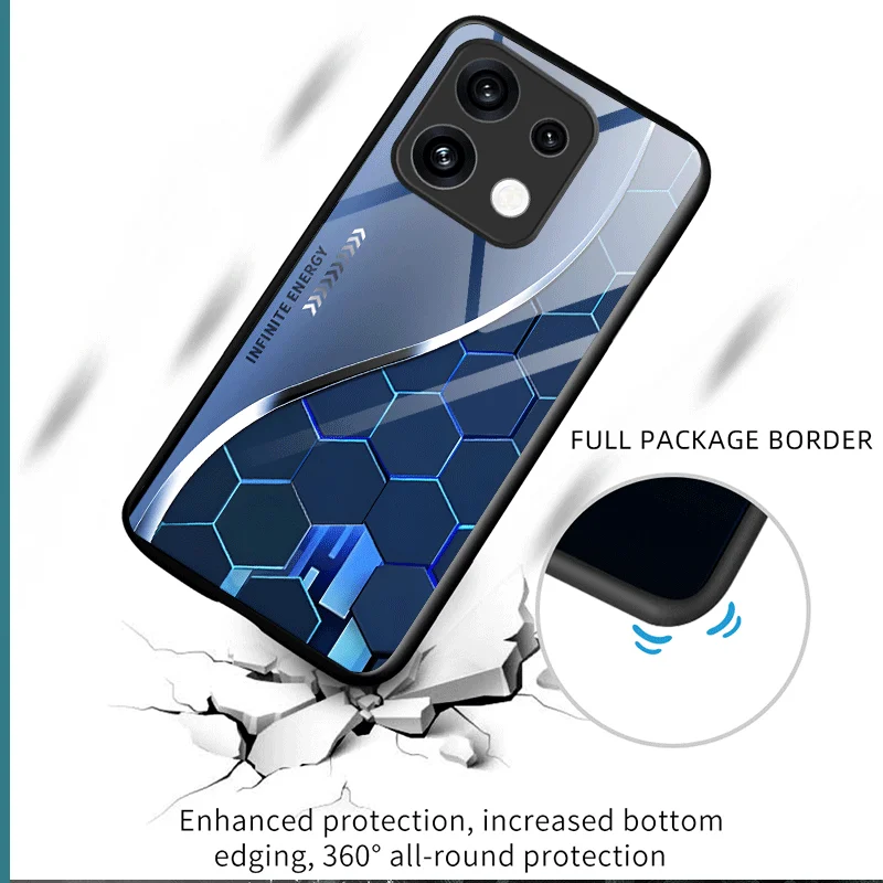 Gradient Color Pattern Tempered Glass Protective Case - Premium Back Shell s