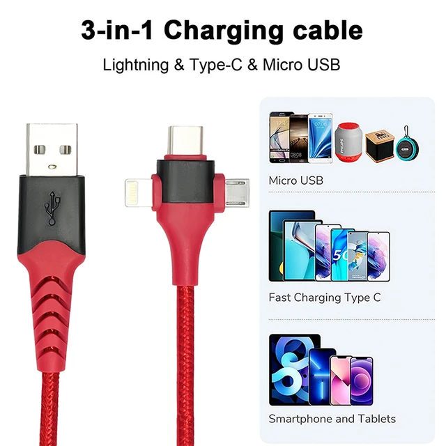 3-in-1 USB-A to USB-C / Micro USB / Lightning Multi Charging Cable