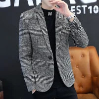 2024 New Men 2022 Autumn Winter Fashion Handsome Korean Version of The Trend Plaid Single West Coat Business Casual  Blazer 2