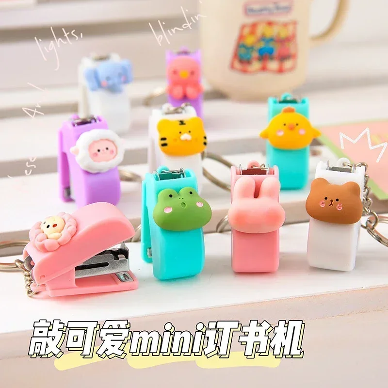 Cute Mini Animal Stapler Creative Portable Book Binding Machines Keychains School Supplies Office Accessories Stationery Gifts mini stapler set