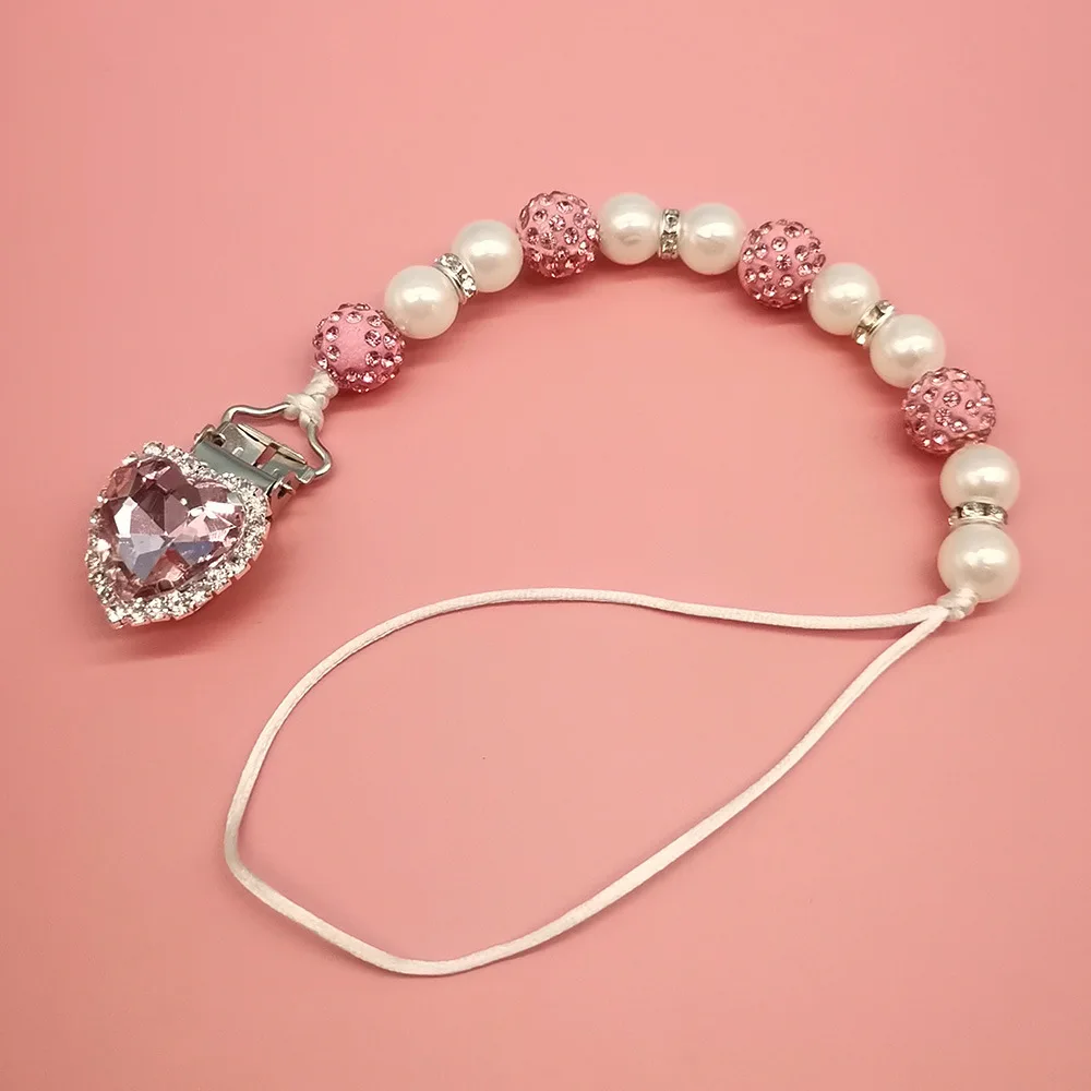 1Pc Luxury Beautiful Rhinestone Pacifier Clip Chain for Baby Newborn Vintage Pearl Crystal Nipple Clip Holder Nipple Accessories