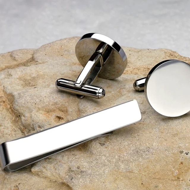 1 Set Men's Cufflinks & Tie Clips Set Silver Gold Color Cufflinks For Mens Shirt Cuffs Cufflink Father's Day Gift 2