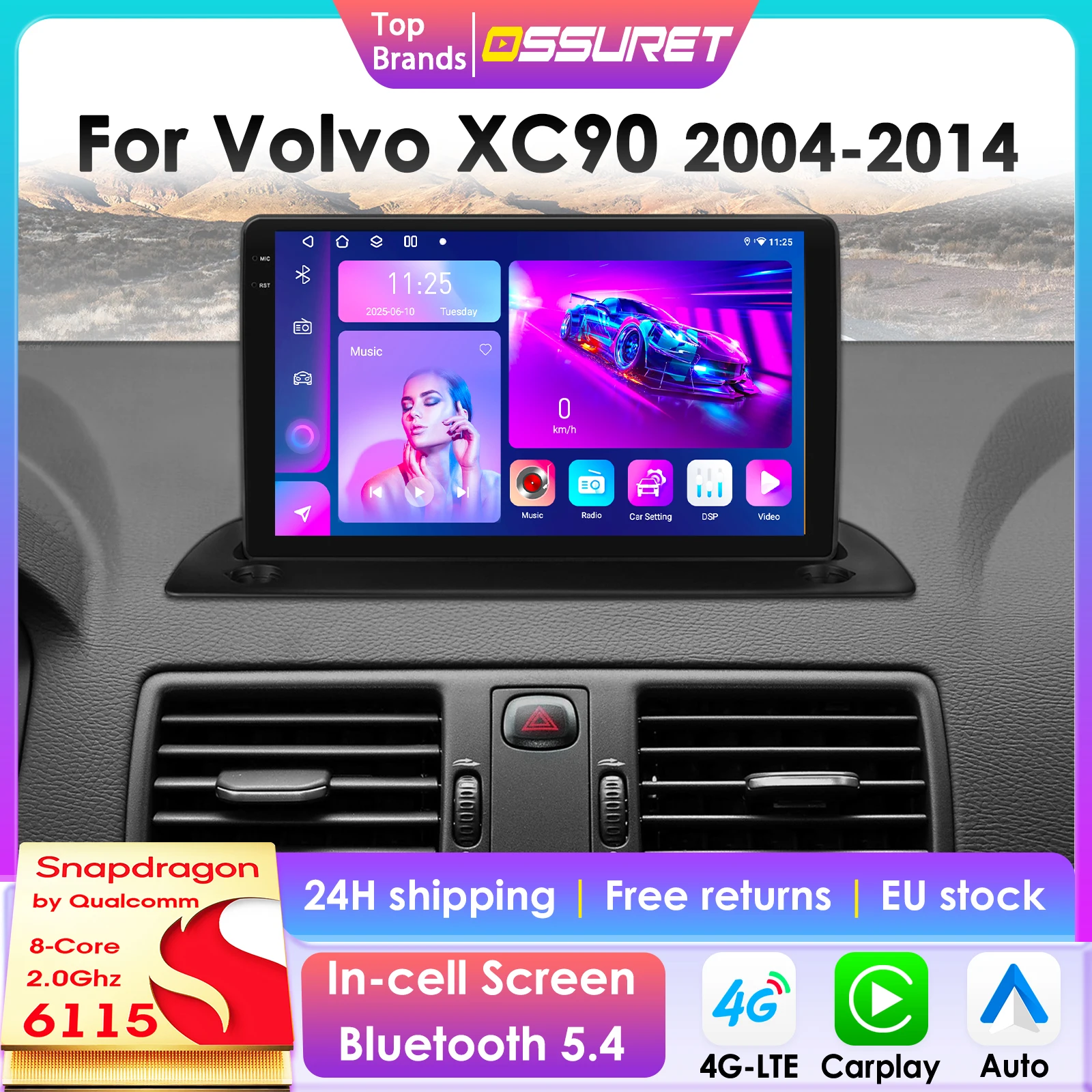 Radio de coche 2Din con cámara 360 y Android 14 para Volvo XC90 2004 - 2014, reproductor multimedia para coche, pantalla inteligente, autoradio, Carplay 6115 1