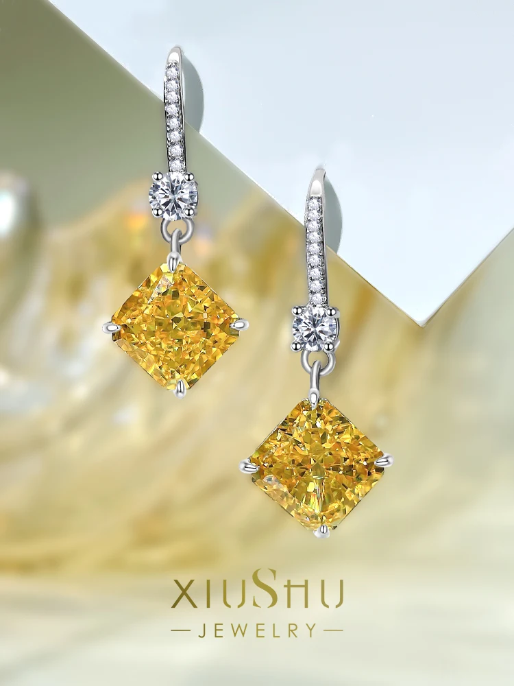 

Серьги из серебра 925 пробы с квадратными желтыми бриллиантами
