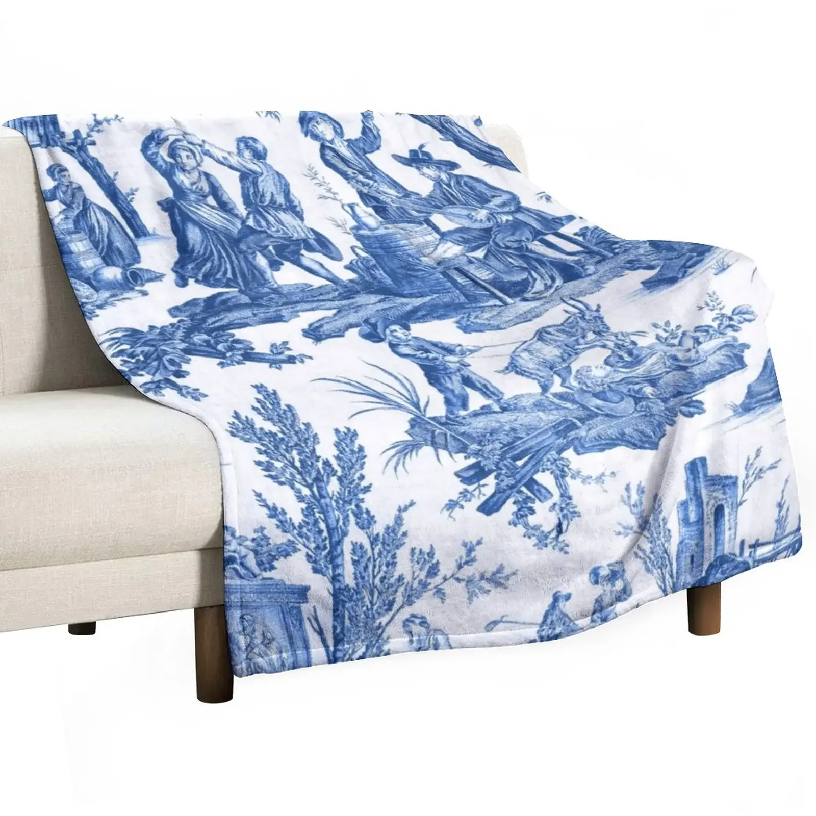 

Blue and White Toile de Jouy Throw Blanket Thins Hairys Blankets