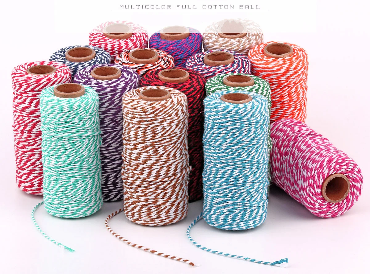 Description Picture 3 of item10yards 2mm 100% Cotton Rope Colorful Three-color Twisted String Cotton Cords Thread For Home Decor Handmade Christmas DIY Gift