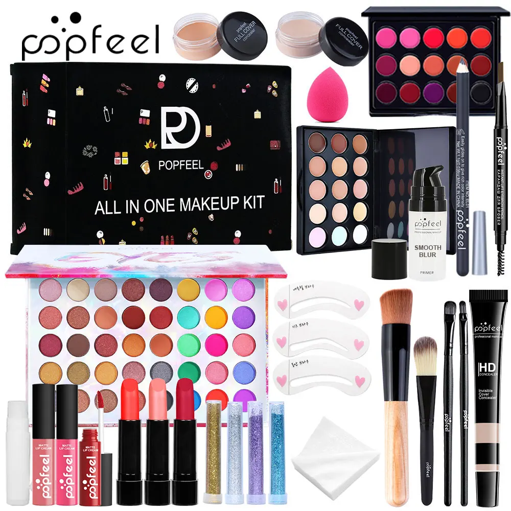 POPFEEL All In One Makeup Kit Gift for Girls Teen Women include Eyeshadow Foundation Lipgloss Lipstick Primer eye makeup set lip glosses makeup gift box makeup set lip makeup set makeup kit
