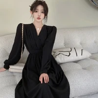 plus Size Vintage Hepburn Sle V-Ne Waist-Cinched Slimming Autumn New Arrival Women's Dr Korean Commute Sle Long Sve - Image 4