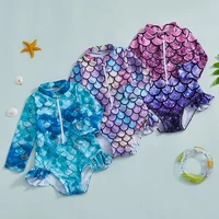Mermaid Print Toddler Swimsuit With Zipper And UV Protection