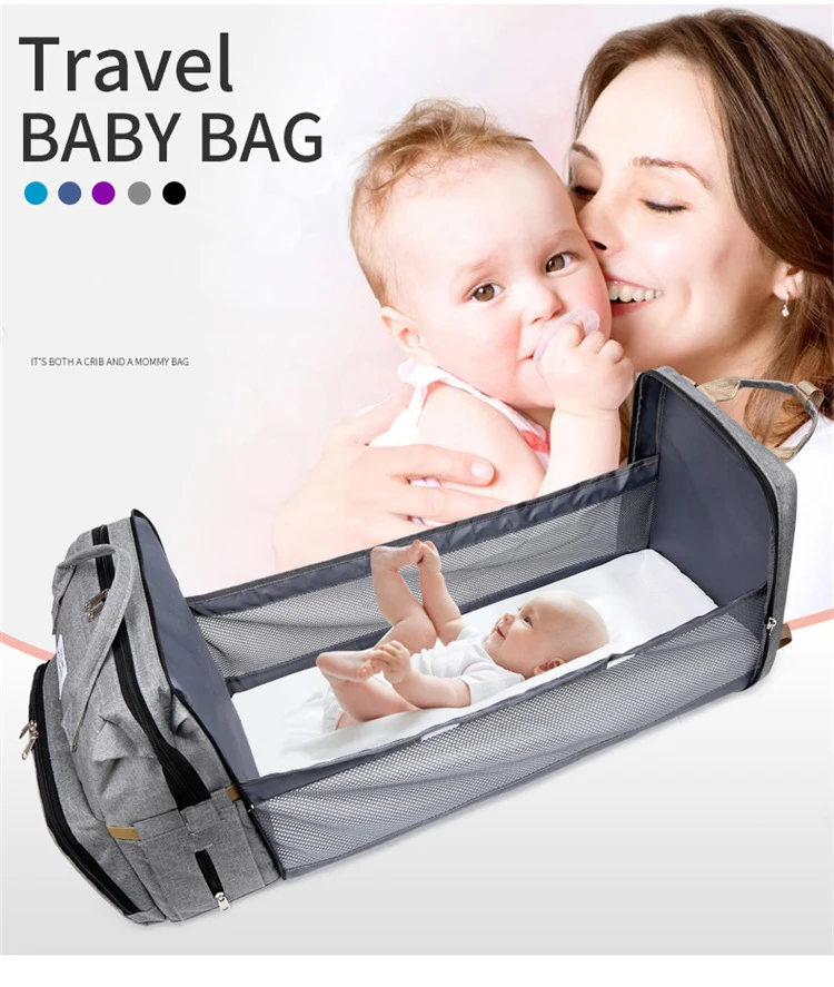 Mommy Diaper Bag Backpack with Foldable Baby Bed and Changing Station