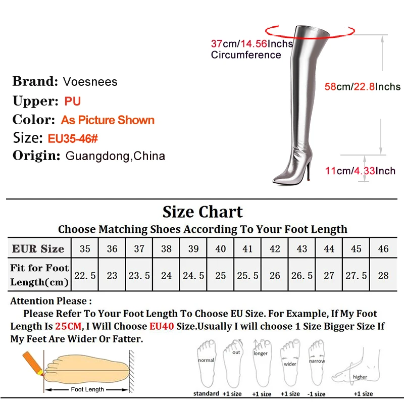 Size 46 High Heels Sexy Women Shoes Over The Knee Boots Winter Pointed Toe Women's Thigh High Boots With Back Zip Gold Long Boot