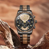 OLEVS Men's Watches Luxury Original Wooden Quartz Wristwatch Waterproof Luminous Date Watch for Man Reloj Hombre