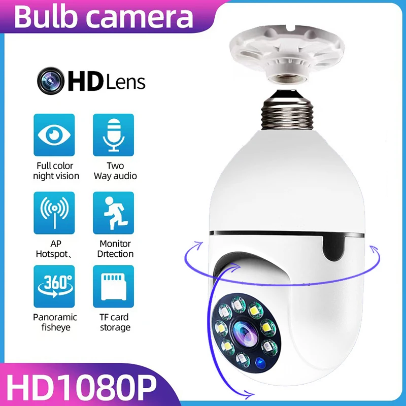 Wifi Mini E27 Bulb IP Camera - Full Color Night Vision + Automatic Human Tracking, Indoor Surveillance Security Monitor 2