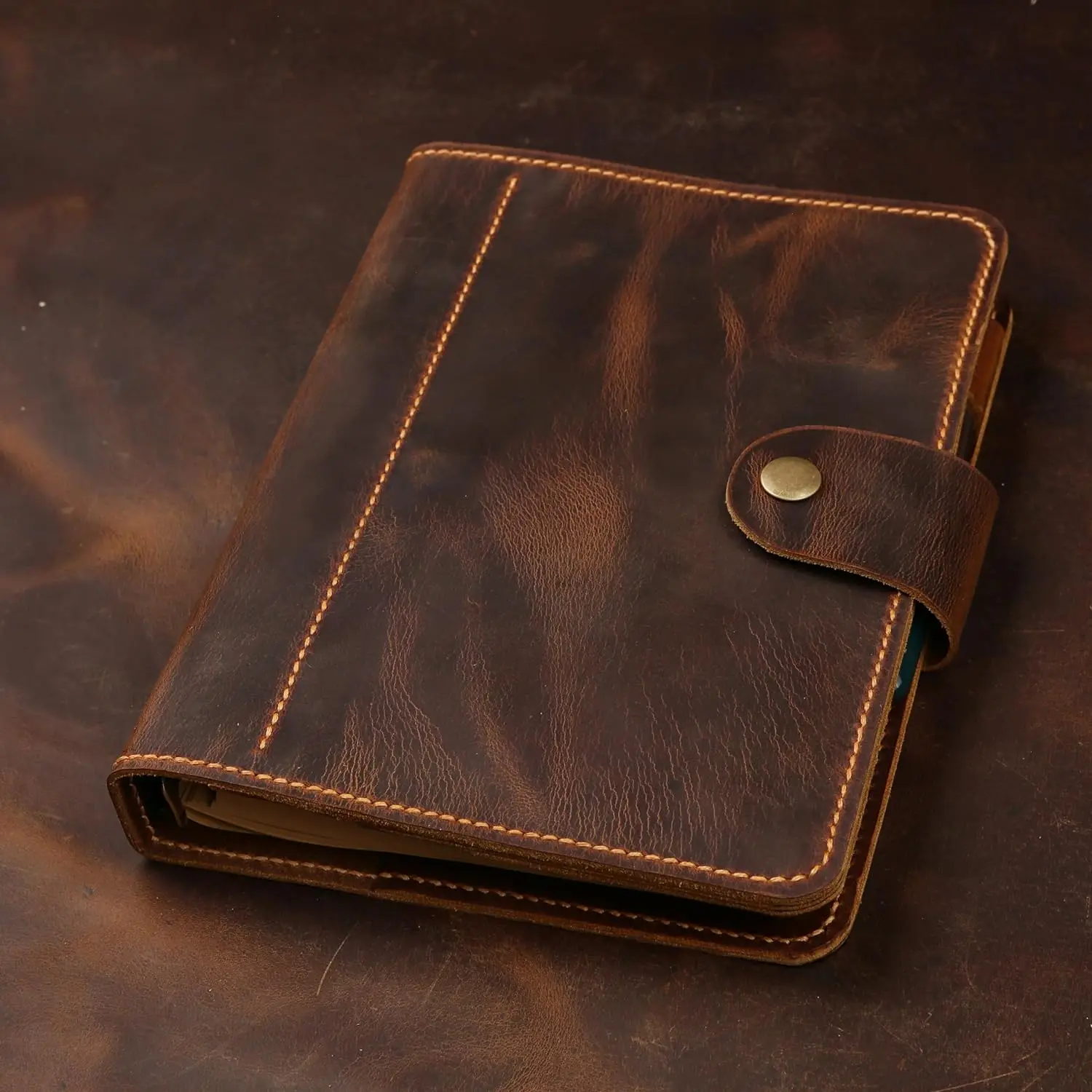 빈티지 A5 사이즈 가죽 주최자 의제/리필 가능  가죽 바인더 일기 여행 저널 ..