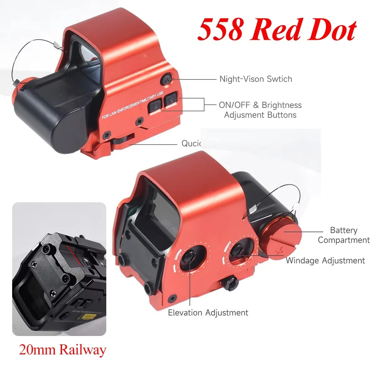 Eot*ch 551 552 558 Red Metal Sight Green Red Dot Optic Adjustable Brightness Reflex Hunting Airsoft Rifle Scope 20mm Rail Mount