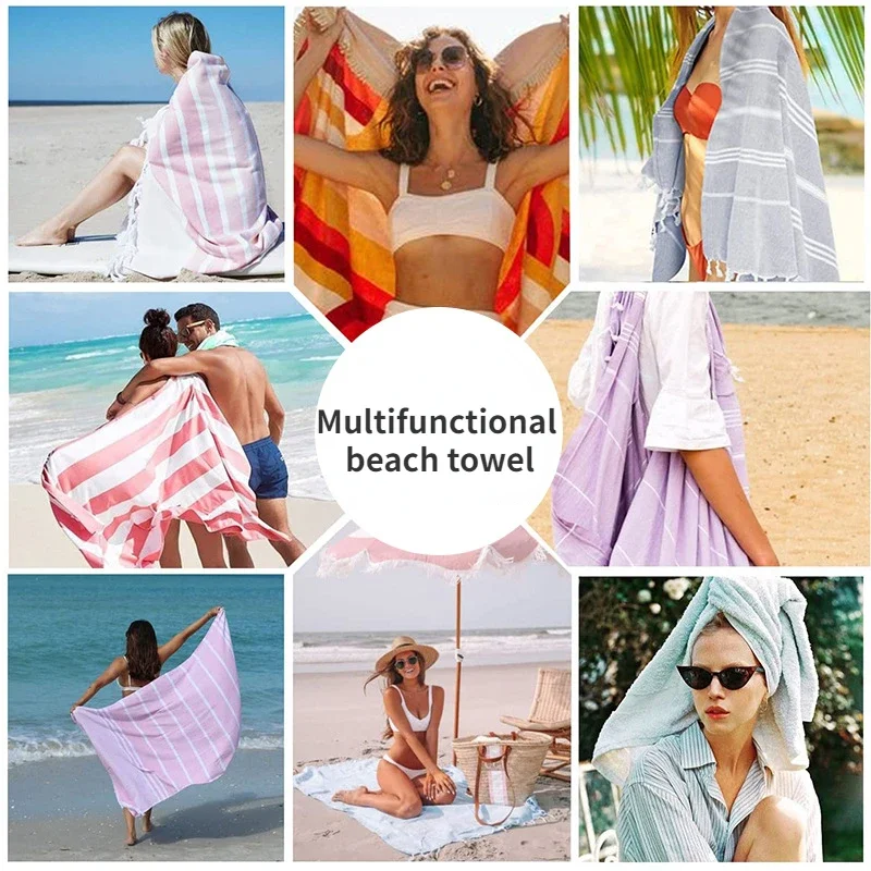 Turkish Beach Towel Oversized 100% Cotton Sand Free Lightweight Towel Absorbent Quick-Dry Beach Blanket Large Pool Bath Towels 4