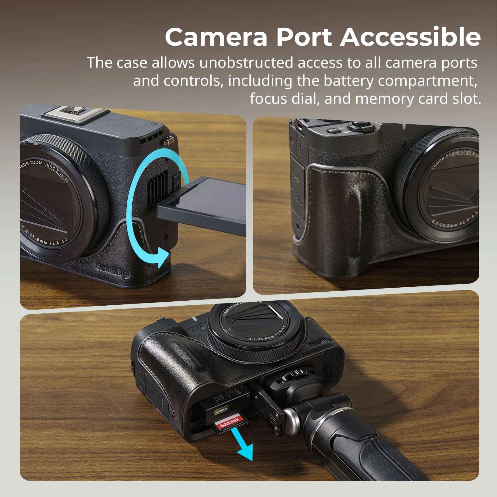 PowerShot V1 Camera Leather Case Kit for Canon PowerShot V1, with Wrist Stra & F